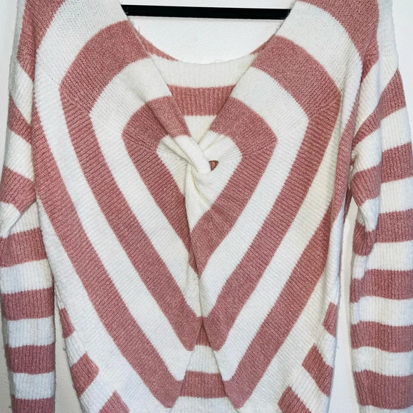 Maurices White & Pink Striped Open Twist Back Reversible Sweater Xsmall Women’s - Picture 6 of 11